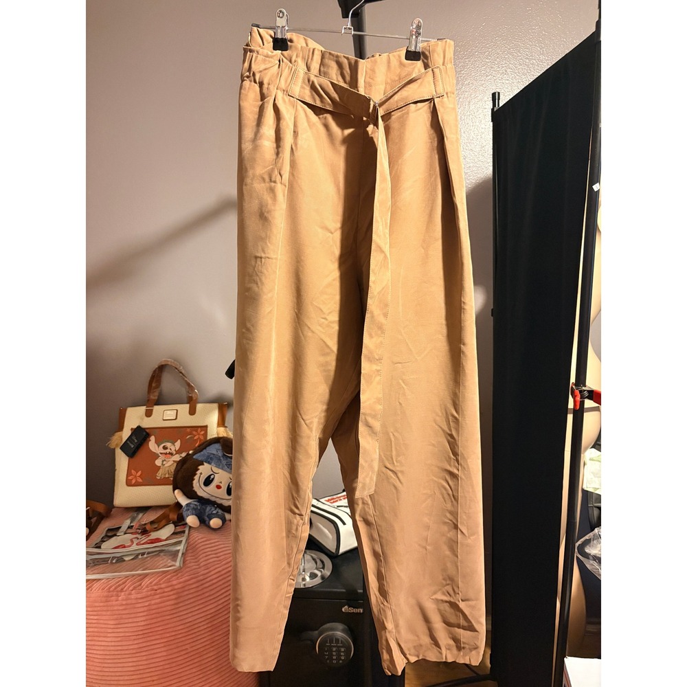 Worthington Maryland Brown Paperbag Waist Belted Tapered Pants Womens 2X NWT